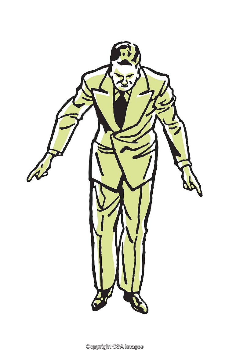 Illustration of a Man Bowing in a Formal Gesture on White Background