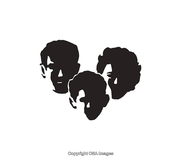 Black and White Line Art Illustration of Three Faces with Minimalist Style