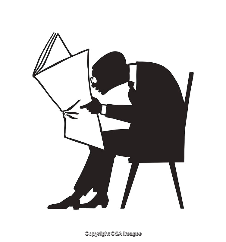 Monochrome Line Art of a Man Reading an Oversized Newspaper