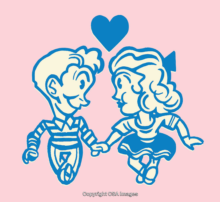 Retro Cartoon Style Illustration of a Couple in Love