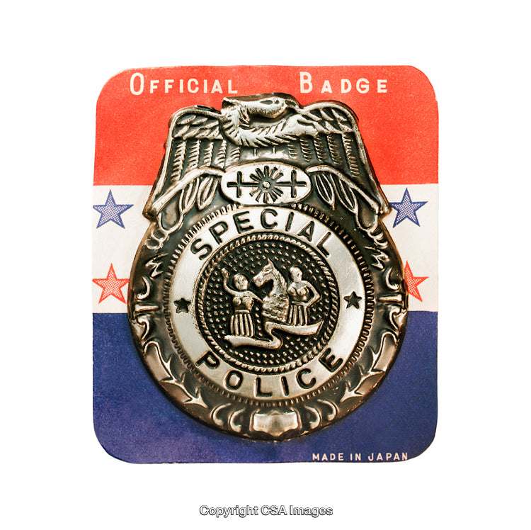 Vintage Special Police Badge Toy on Patriotic Cardboard Backing