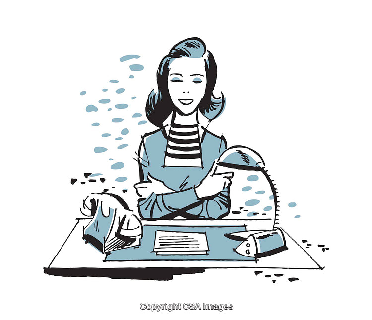 Retro-Style Illustration of a Woman Working at a Desk