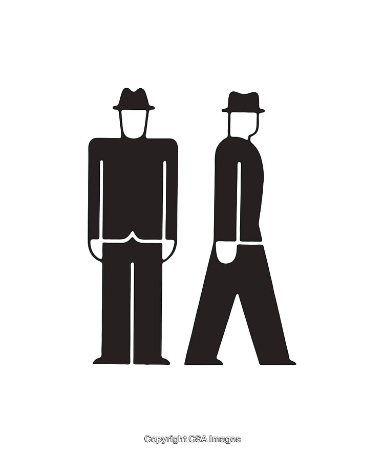 Minimalist Illustration of Two People Standing Facing Opposite Directions