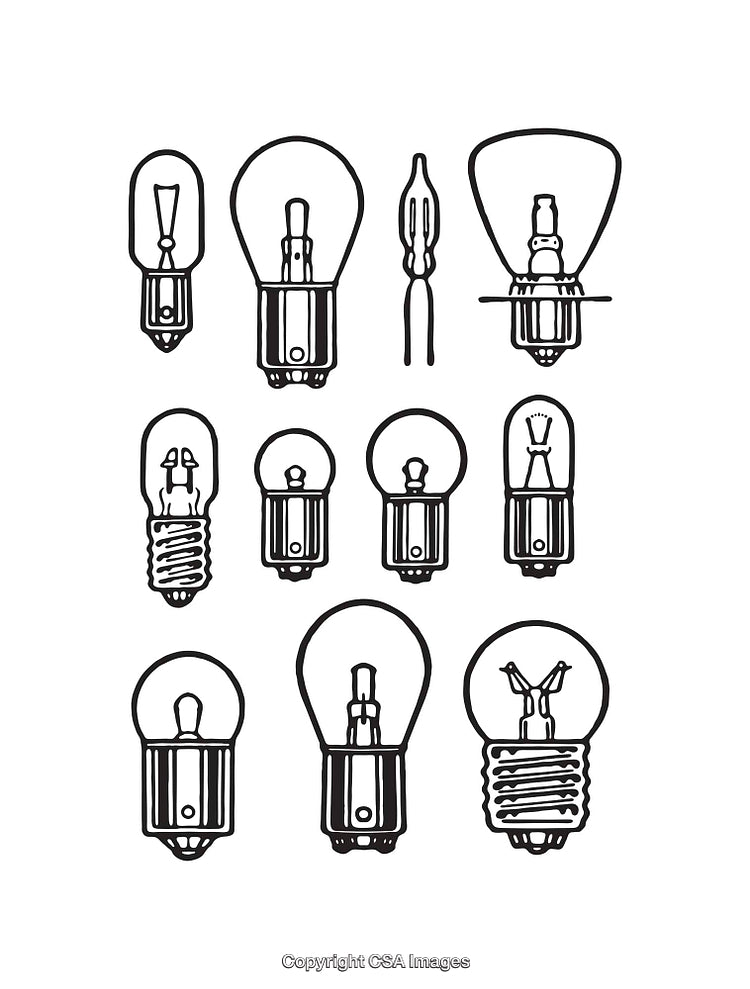 Black and White Line Art Illustrations of Vintage Light Bulbs