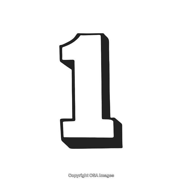 Bold Black Number One Representation with Clean White Background