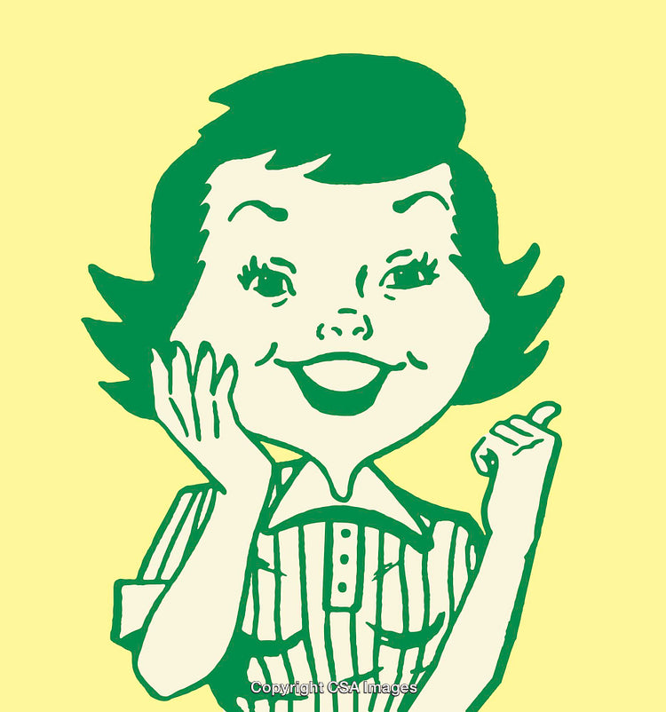 Retro Style Illustration of Excited Woman in Green Color Line Art