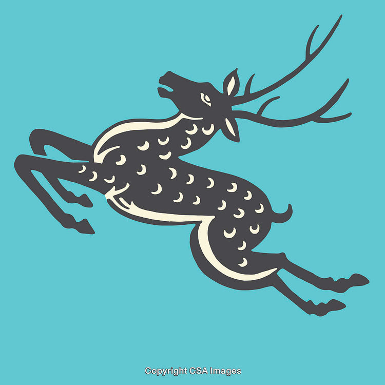 Stylized Line Art of a Leaping Deer on Aqua Background
