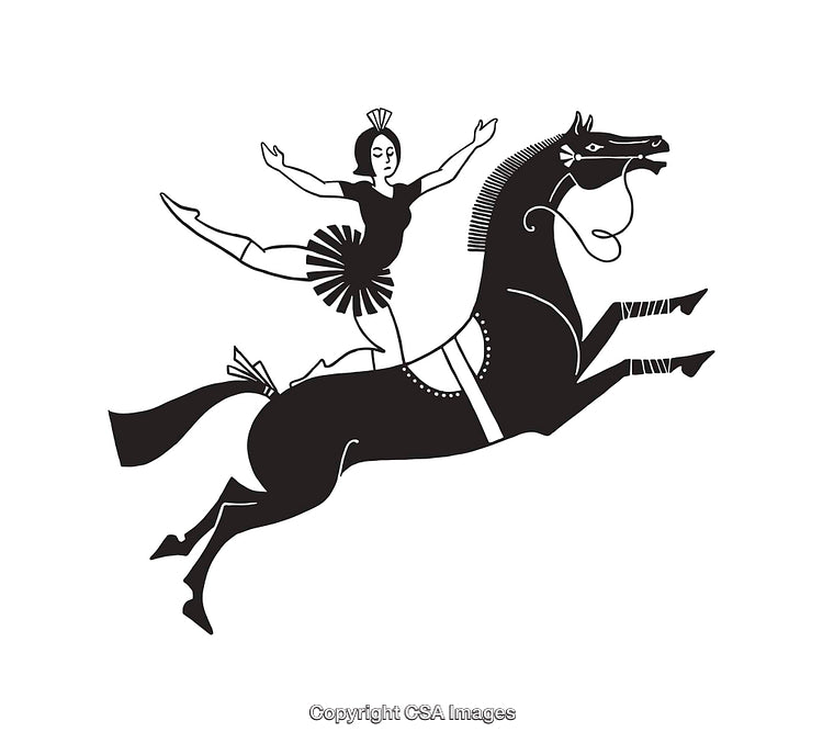 Equestrian Acrobat Performing On Galloping Horse in Classical Line Art Style