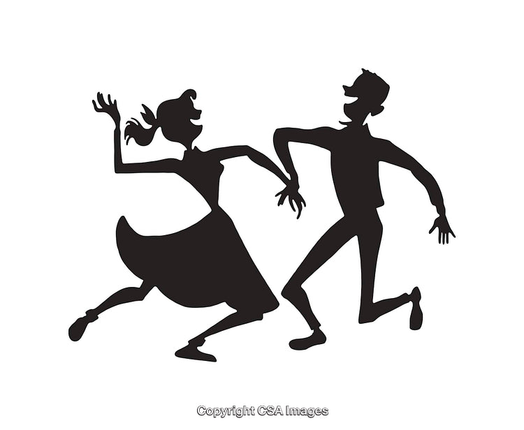 Retro Style Dancing Couple Silhouette in Black and White Illustration