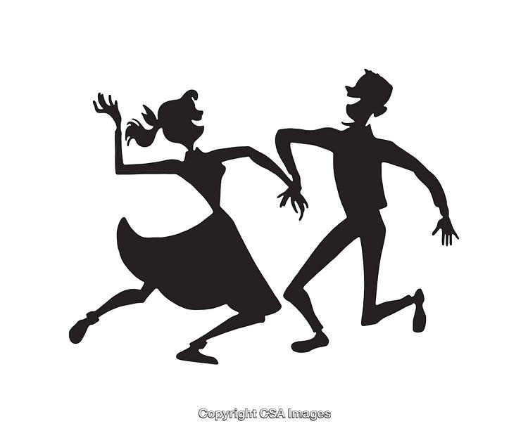 Retro Style Dancing Couple Silhouette in Black and White Illustration