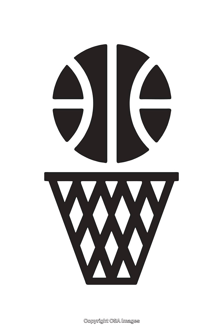 Black and White Basketball and Hoop Icon Illustration