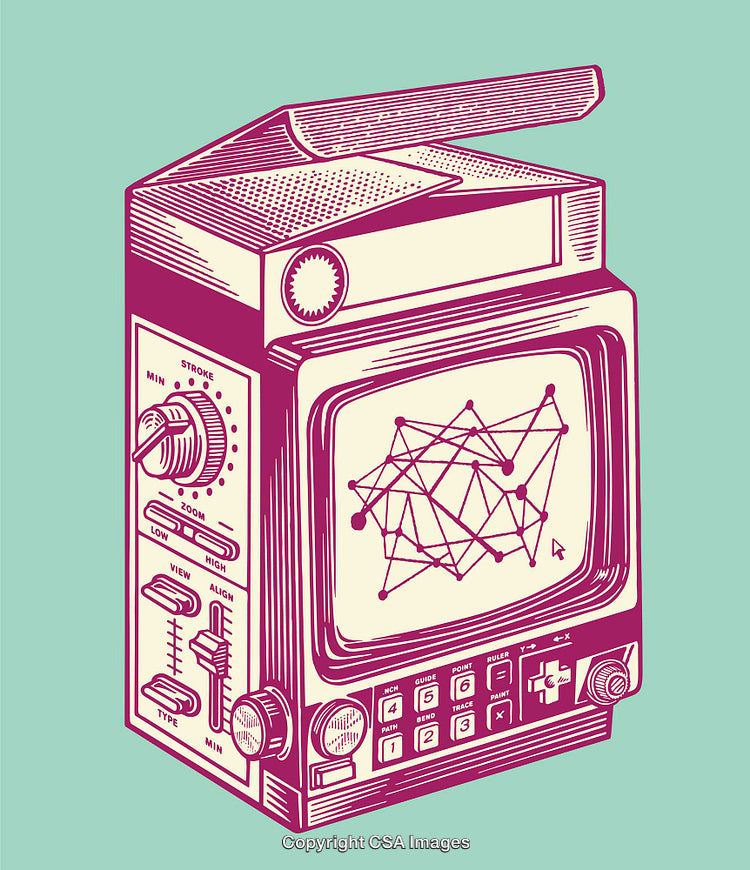 Retro Line Art Illustration of a Stylized Electronic Device