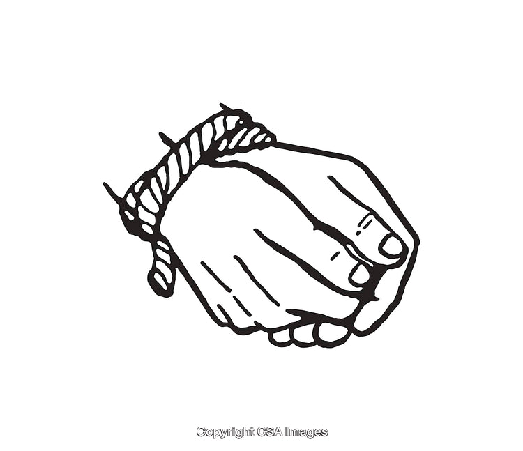 Black and White Line Art of Tied Hands Symbolizing Restraint