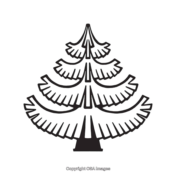 Black And White Line Art Depicting A Stylized Christmas Tree Design