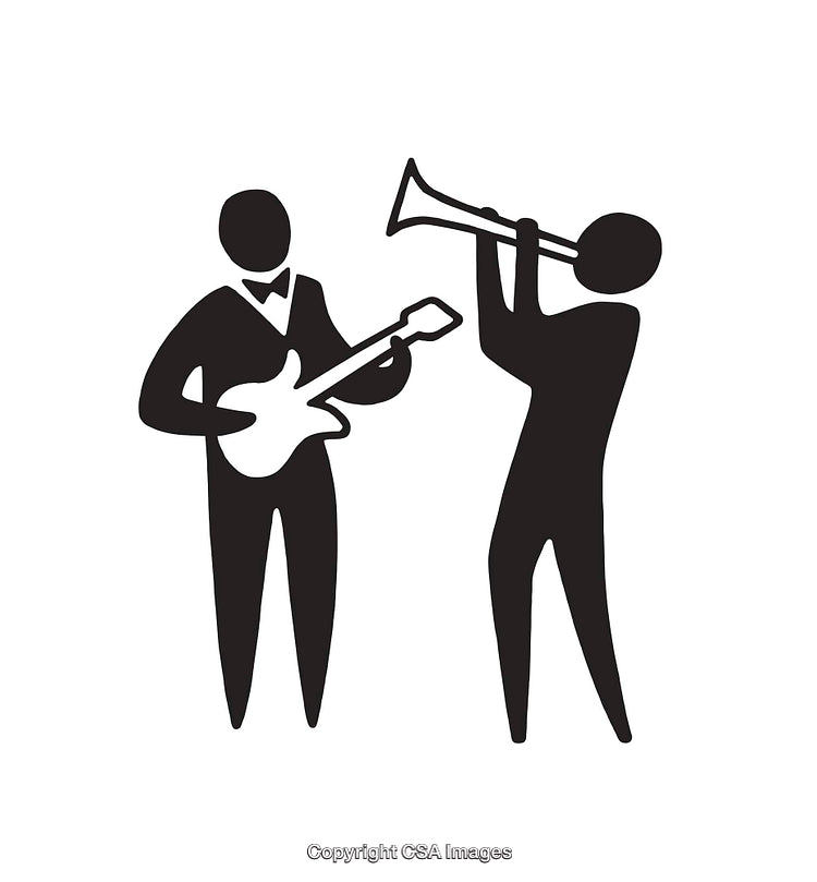 Silhouette Illustration of Two Jazz Musicians Performing With Instruments