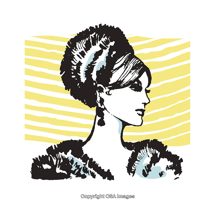 Stylized Illustration of Woman in Retro Fashion Leather Fur Coat