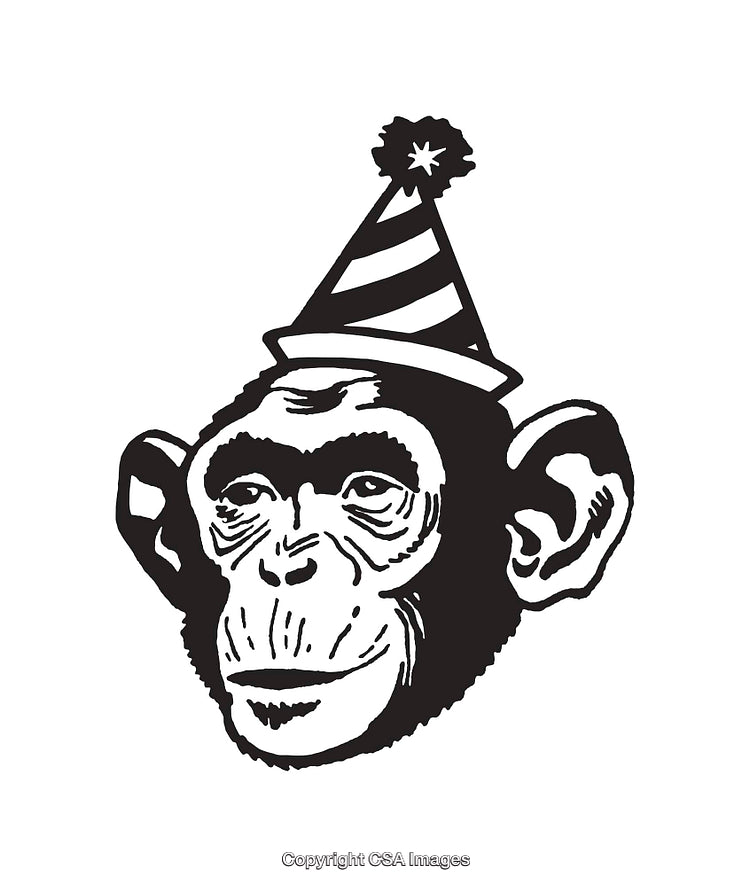 Chimpanzee Party Illustration Featuring a Festive Hat with Unique Details