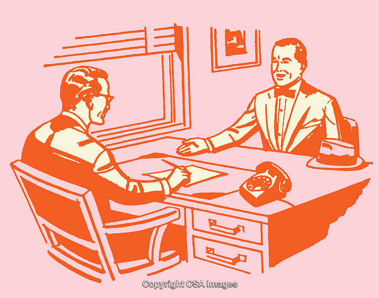 Retro Business Meeting Illustration in Bold Color Line Art Style