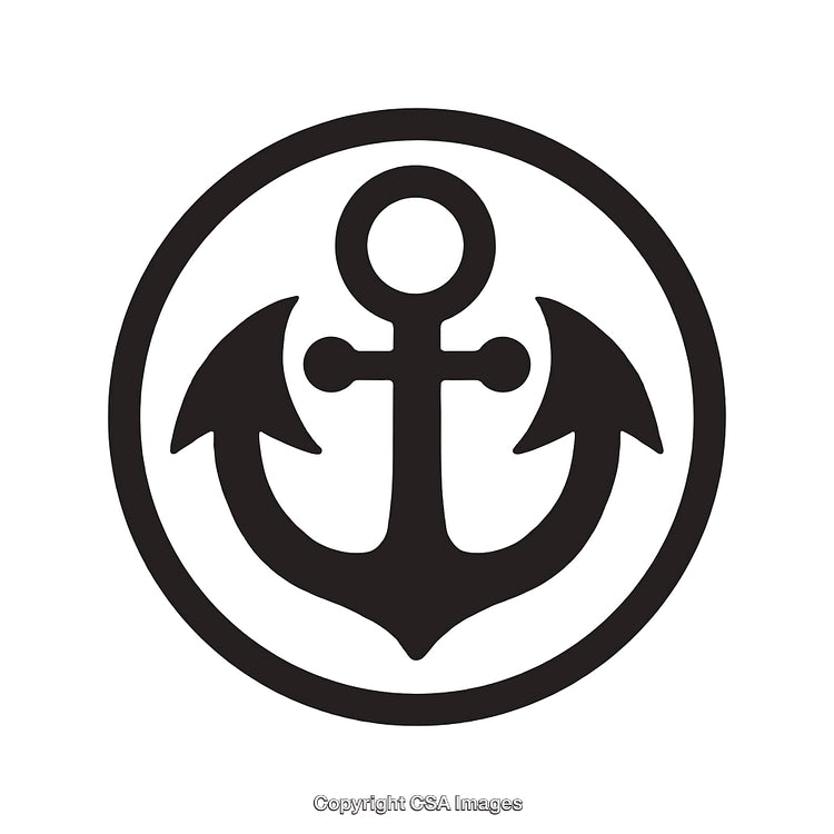 Black and White Anchor Icon Within Circular Border