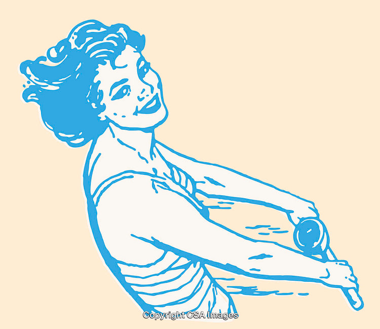 Retro Style Line Art Portrait of a Smiling Woman in Summer