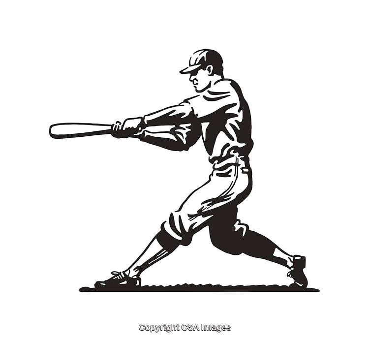 Vintage Baseball Player Swinging a Bat in Line Art Design