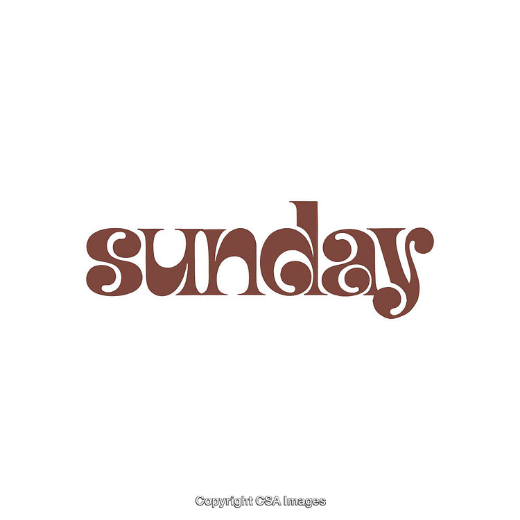 Retro Stylized Sunday Text in Brown on White Background