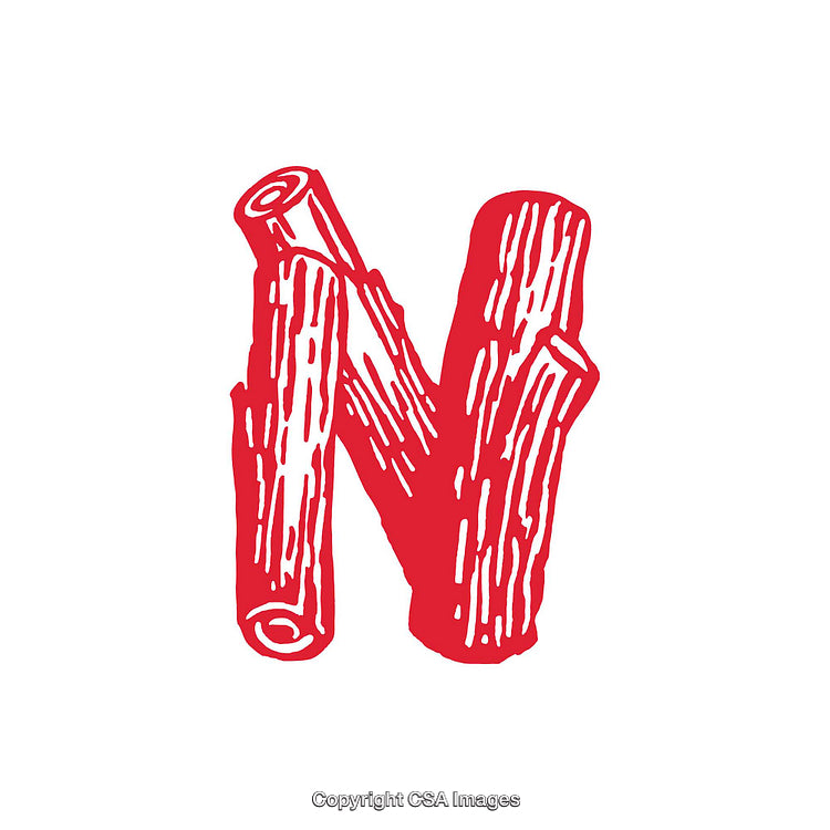 Wooden Log Illustration Forming the Letter N in Red Color
