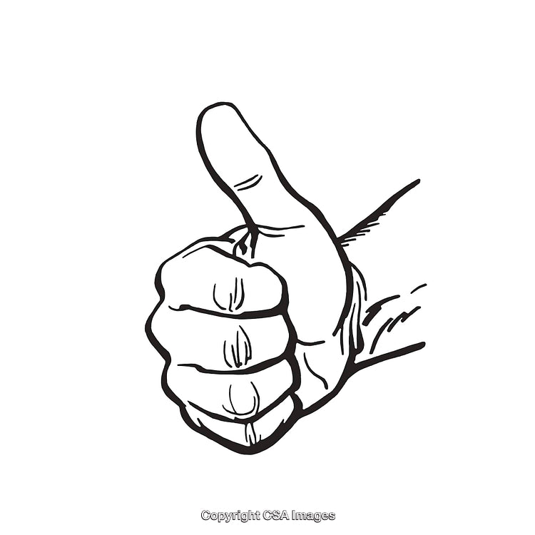 Black and White Line Art Illustration of Hand With Thumbs Up Gesture