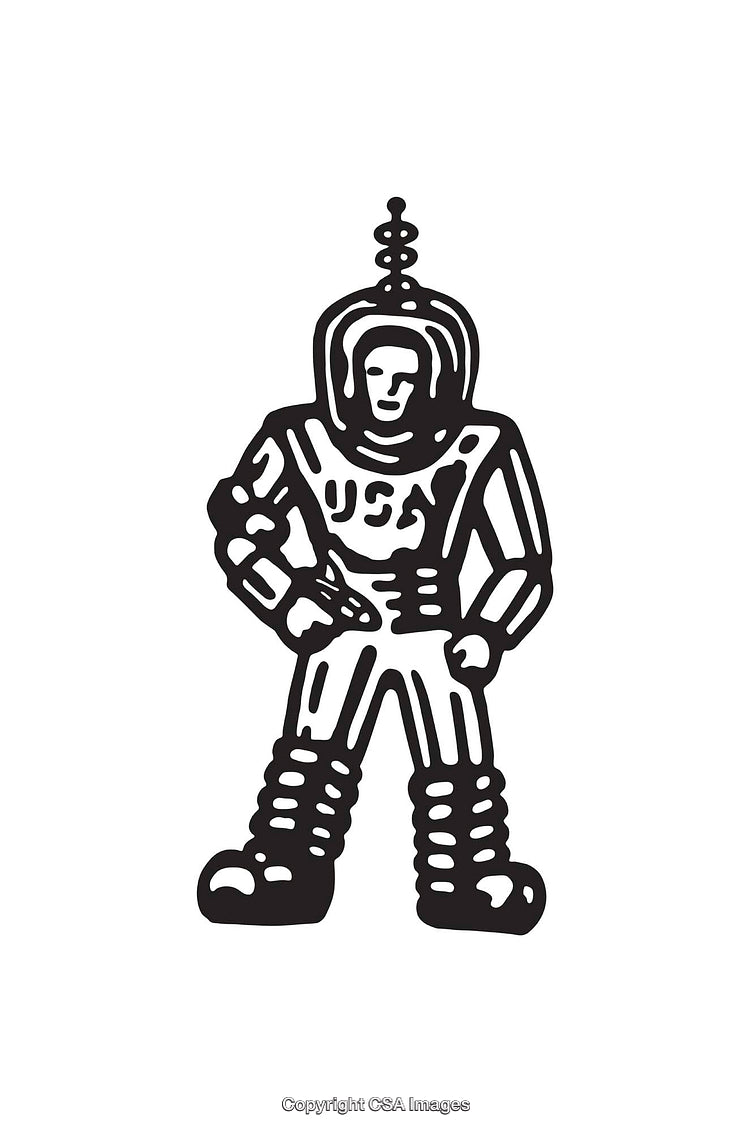 Black and White Illustration of a Retro Space Suit Design