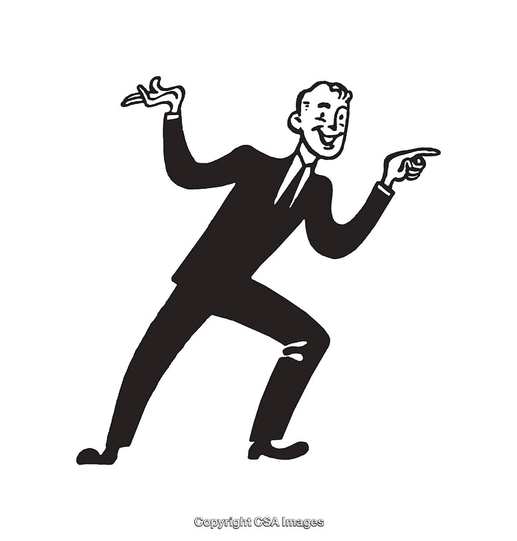 Retro Style Black and White Illustration of a Happy Businessman