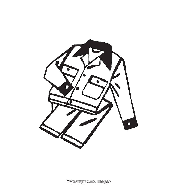 Black and White Line Art of Clothing Set with Jacket and Pants