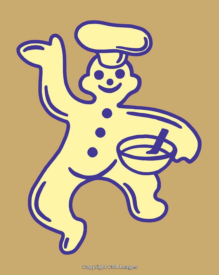 Artistic Illustration of a Playful Chef with Baking Tools
