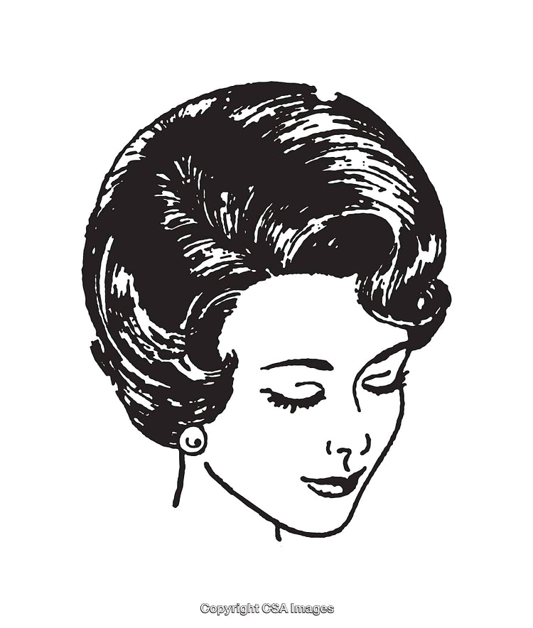 Retro Black and White Woman Portrait Line Art Illustration