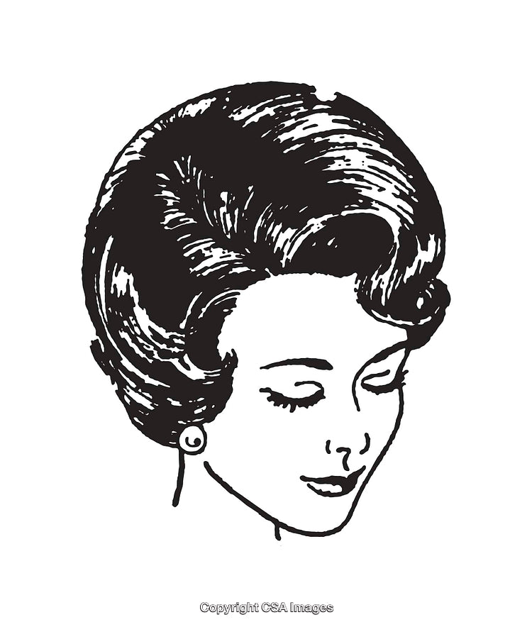 Retro Black and White Woman Portrait Line Art Illustration