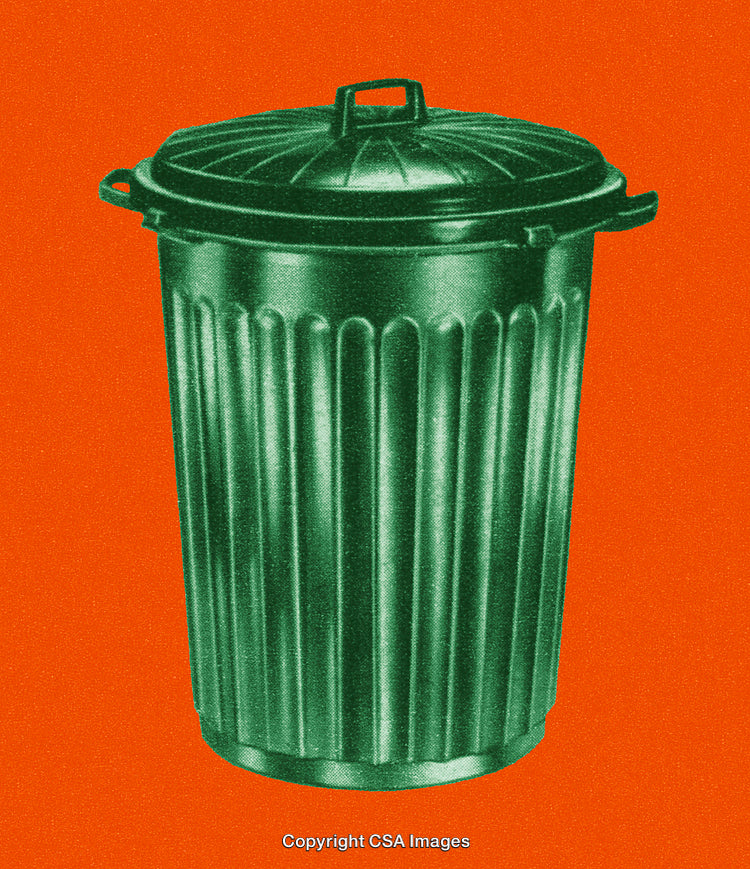 Retro Stylized Green Trash Can on a Vibrant Orange Background
