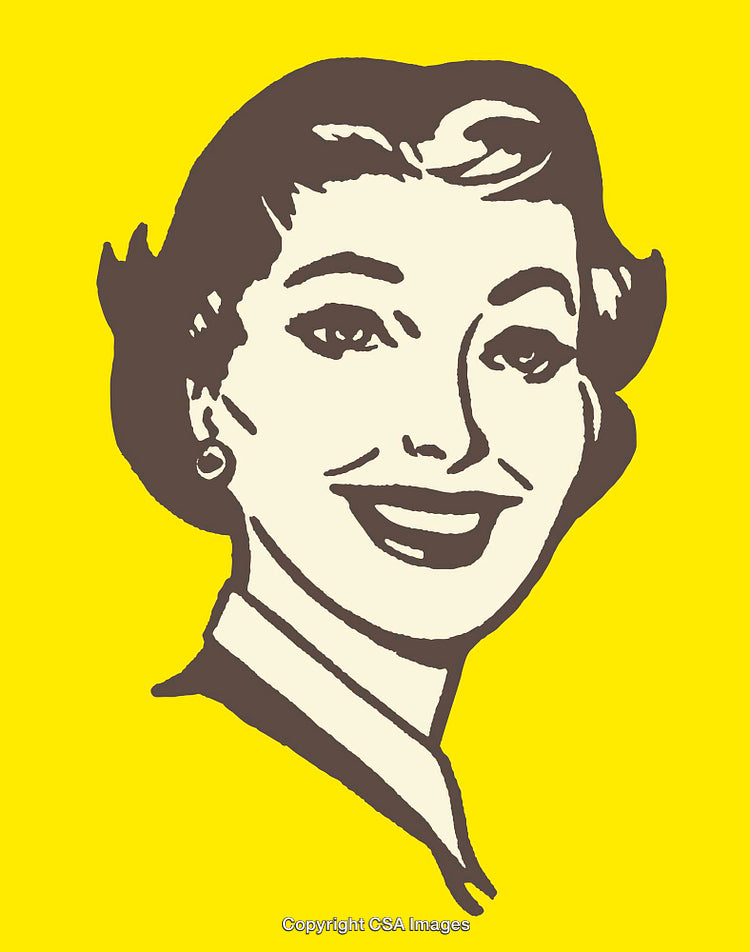 Retro Line Art Portrait of a Smiling Woman in Vintage Style