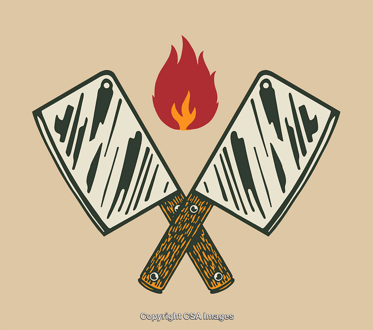 Vintage Crossed Cleavers With Flame Graphic Logo Design