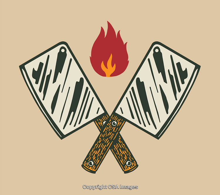 Vintage Crossed Cleavers With Flame Graphic Logo Design