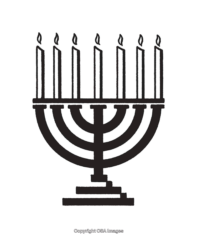 Monochrome Illustration of a Menorah with Lit Candles