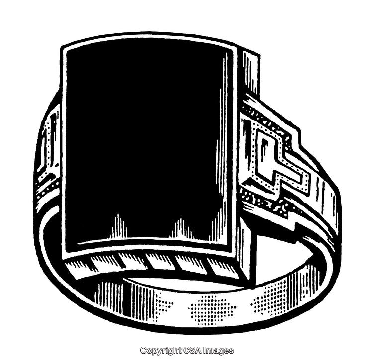 Intricate Vintage Black and White Engraving of a Minimalist Ring Design