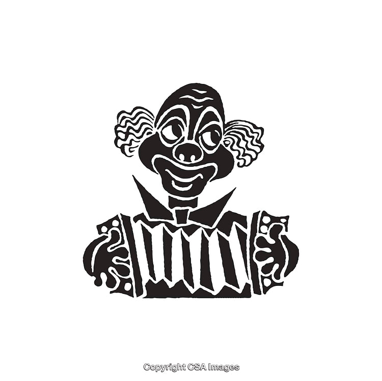 Black And White Line Art Illustration of a Playful Clown with Accordion