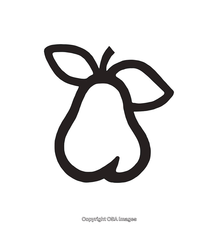 Minimalist Black and White Pear Icon With Leaves Outline Design