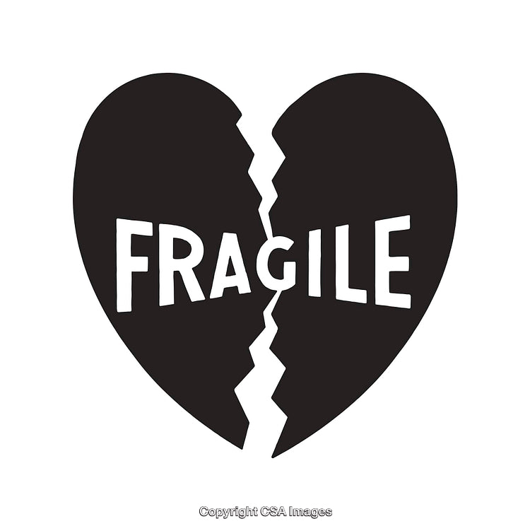 Black and White Broken Heart Illustration with the Word Fragile Inside