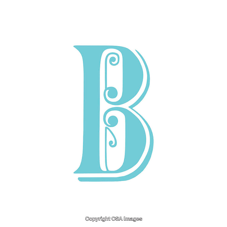 Elegant Light Blue Letter B With Ornamental Accents on White Background