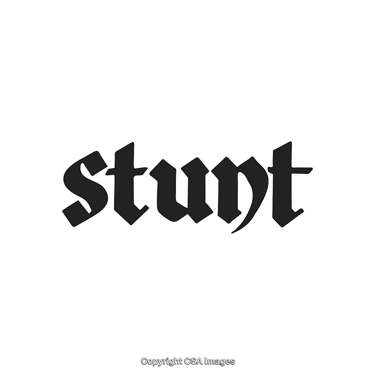 Blackletter Typography Featuring the Word 'Stunt' in Bold Black Design