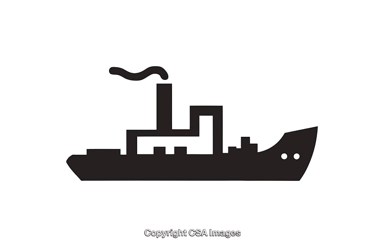 Black and White Illustration of a Steamship Silhouette