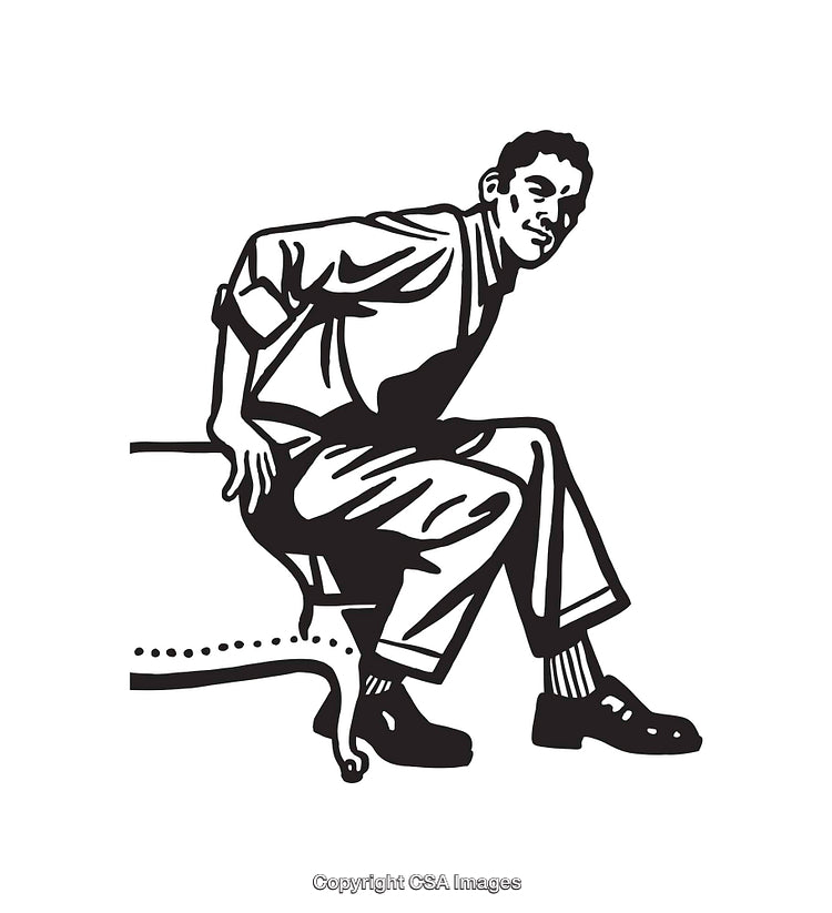 Black and White Line Art of a Person Sitting on a Chair