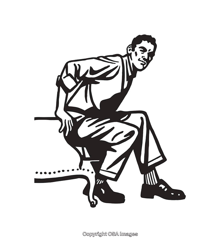Black and White Line Art of a Person Sitting on a Chair