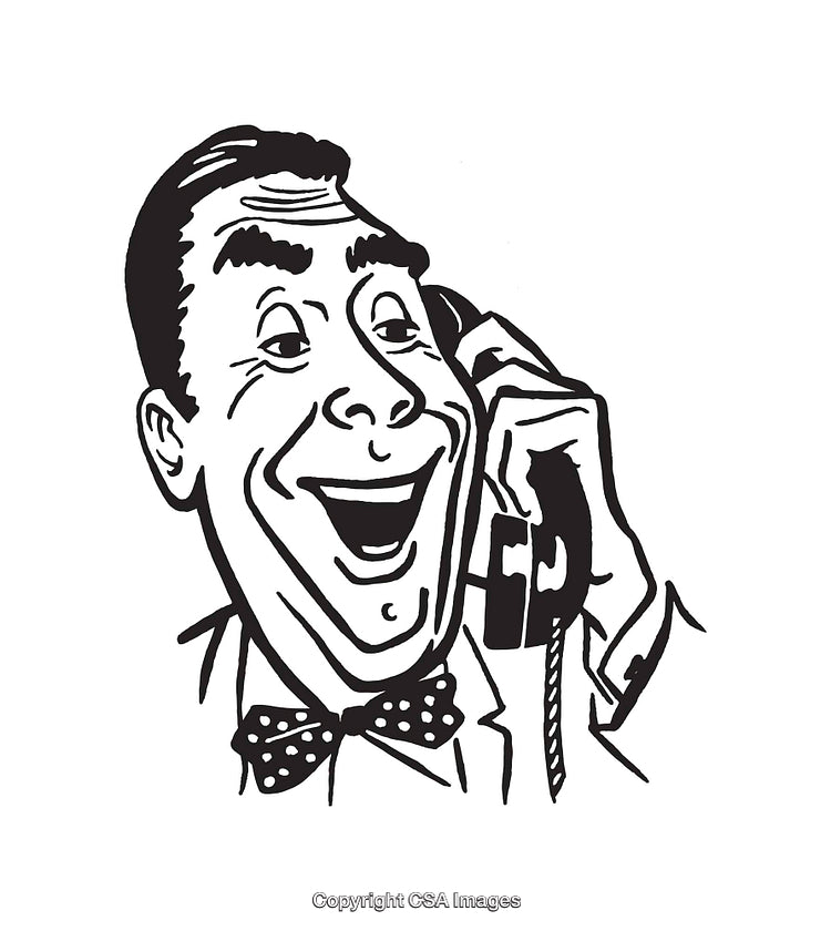Retro Style Illustration of a Happy Man Talking on a Telephone