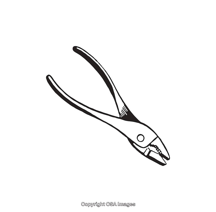 Black and White Line Art Illustration of a Pair of Pliers